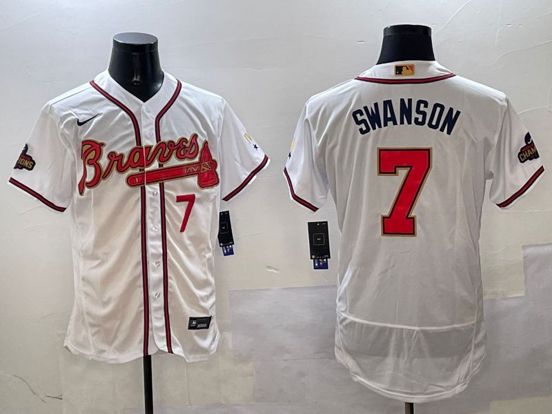 Men Atlanta Braves #7 Swanson White Gold Elite 2025 Nike MLB Jersey style 3->atlanta braves->MLB Jersey